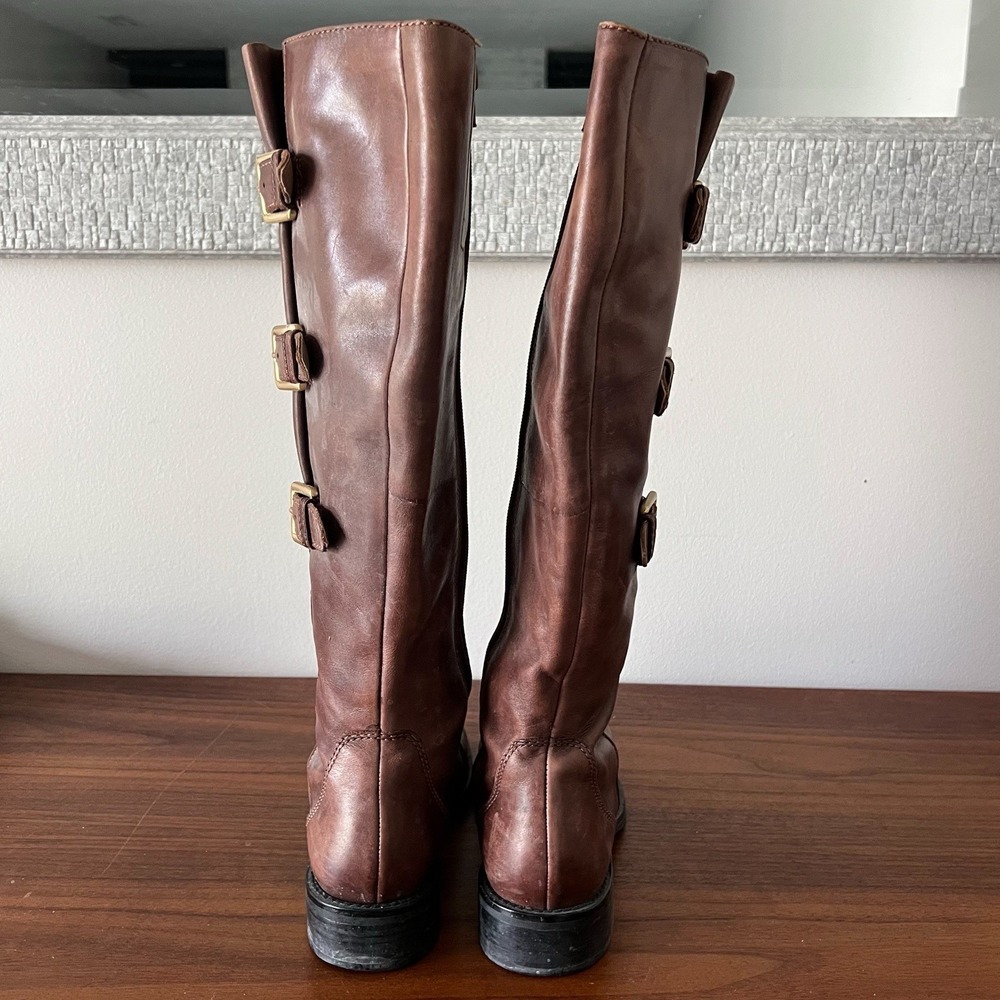 Ecco Leather Tall Riding Boots Brown Buckle Strap Knee High Women's 39 - Picture 3 of 9